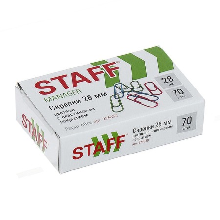 Office paper clips 28 mm color, 70 pcs, staff, cardboard box-3