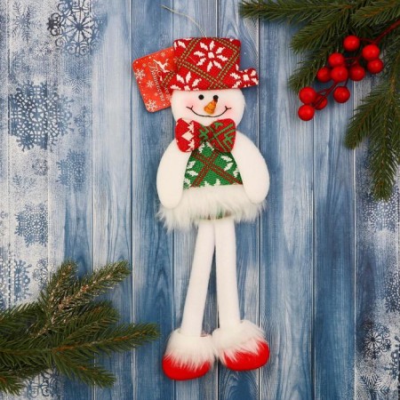 Soft toy "Snowman in a suit with an ornament, in a hat" 9.5x30 cm, red-green-1