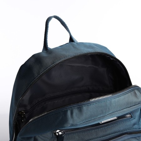 A backpack with a zipper, 5 outer pockets, pencil case, turquoise color-6