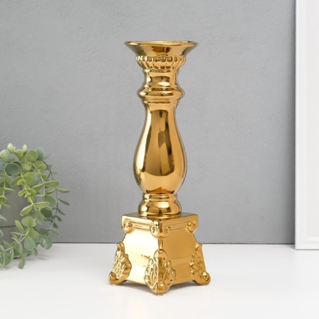Ceramics candlestick for 1 candle "Nuovo" d = 1.5 cm gold 10x10x31.5 cm-1