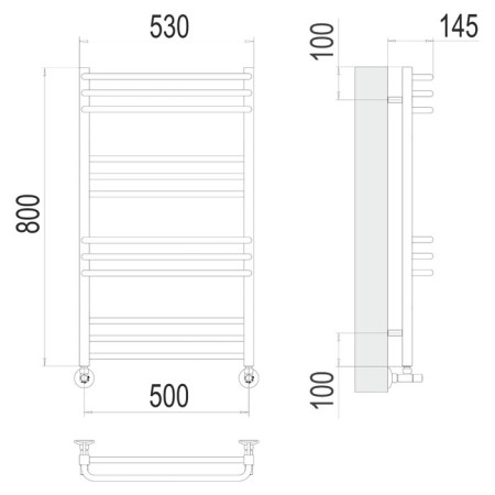 Water towel Terminus "Sorento" P12, 500x800 mm, lower connection, chrome-2
