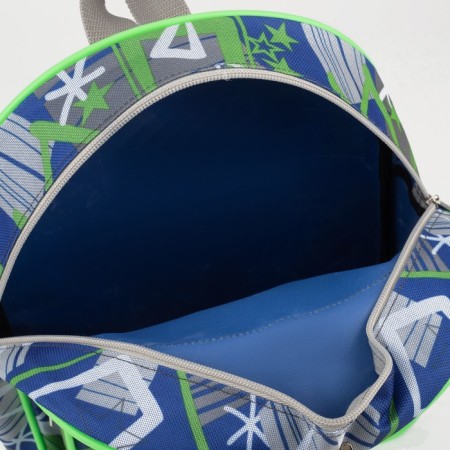 Baby backpack with zipper, external pocket, blue/green color-5
