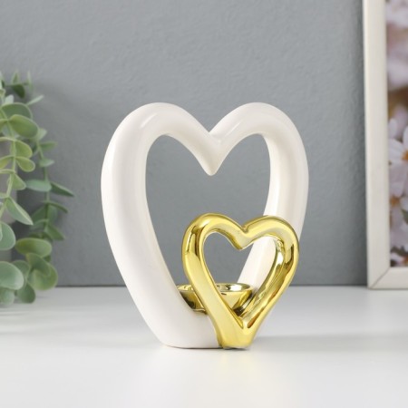 Ceramics candlestick for 1 candle "heart" white with gold 12.7x5.5x12.2 cm-4