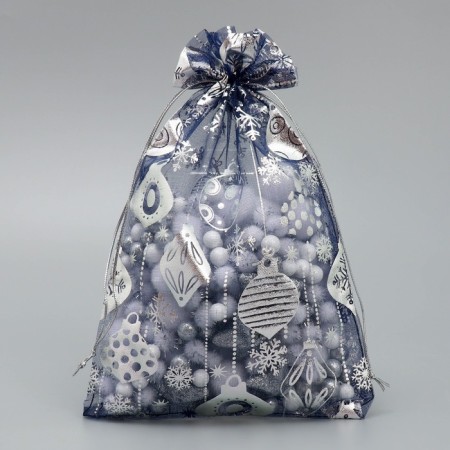 Bag Gift Organza "Silver", 16 x 24 cm +/- 1.5 cm, New Year-1