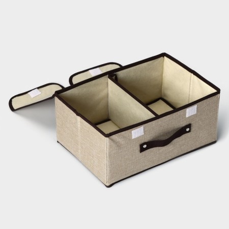 Stelly box for storage with a double lid of the Teri shares, 36 × 25 × 16 cm, beige color-5