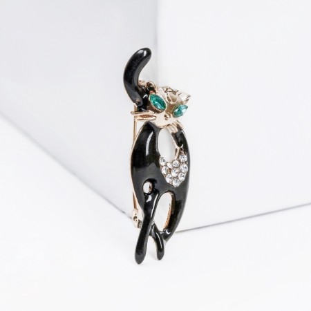 Brooch "cat" grace, black and white color in gold-3