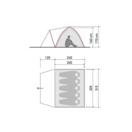 The semi-automatic tent is 5 seats. Norfin Trout 5 NF-7