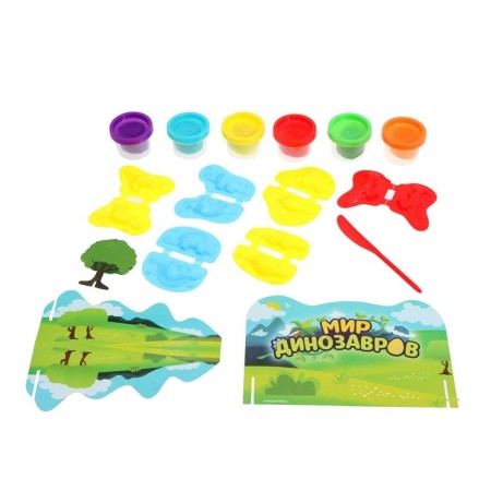 Set for playing with plasticine "World of dinosaurs", 6 jars of plasticine, in a package