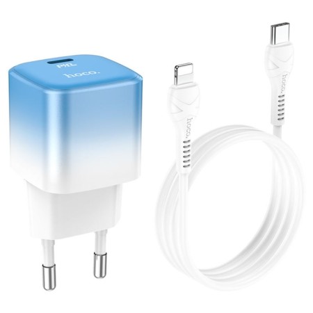 Network charger Hoco C101A, Type-C, 20 W, PD + Qc, Type-C-Lightning, 1 m, blue-4