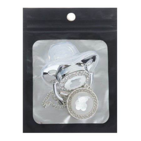 Set: Nipple - Orthodontic dummy with the holder "Bear", with a cap, from 6 months, silver, rhinestones-7