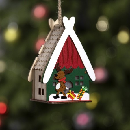 Christmas tree toy "House with a deer", from batteries, a glow of warm white-1