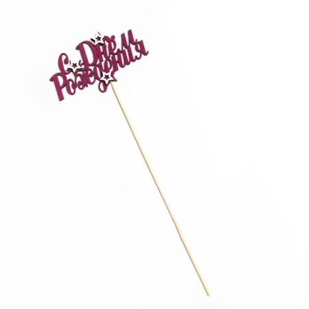 Topper with decor "Happy Birthday", burgundy 13x7.5 cm-3