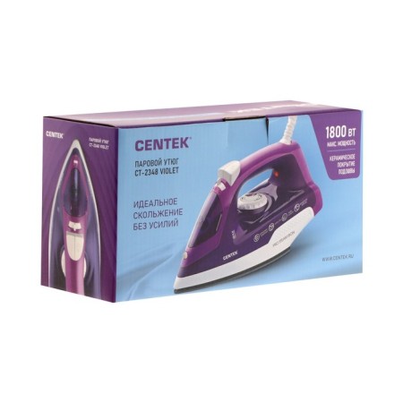 Iron CENTEK CT-2348, 1300-1800 watts, ceramic soles, 200 ml, purple-11