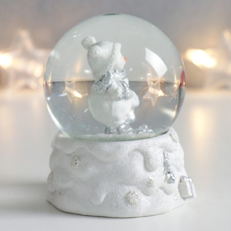 Souvenir Polystone Water Ball "Snowman in a hat with pompom" 7x6.7x8.8 cm-2