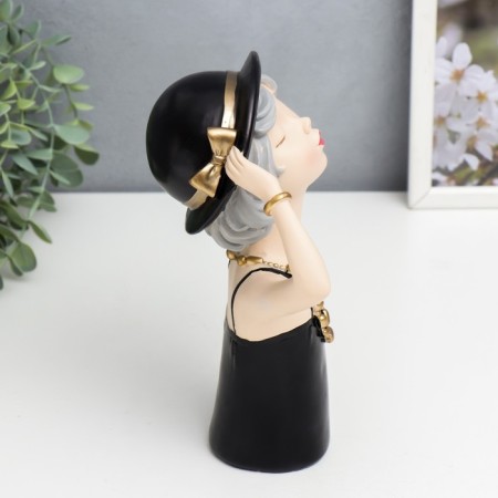 Souvenir Polystone "Girl in a black dress and hat, with beads" 23x9.5x18.5 cm-1