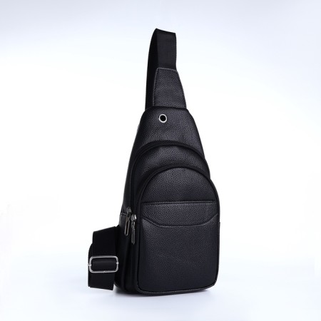 Male sling bag made of artificial leather, black color-1