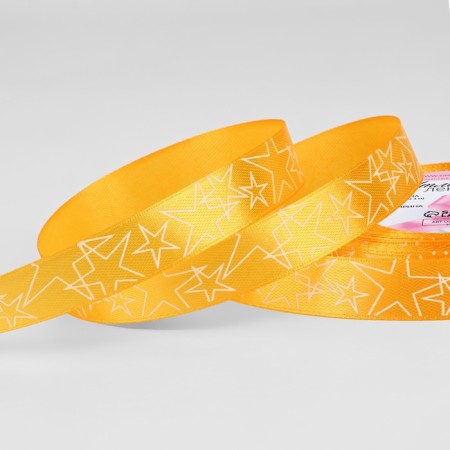 Satin tape "Stars", 15 mm, 23 ± 1 m, yellow color No. 132