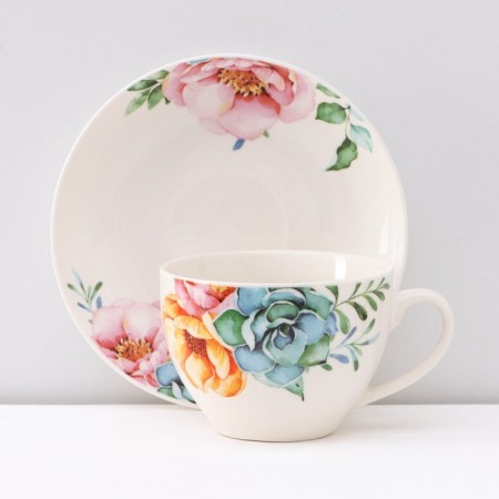 Service Porcelain Tea Daulay "Ptashka", 12 items: 6 cups 250 ml, 6 saucer d = 15 cm-2