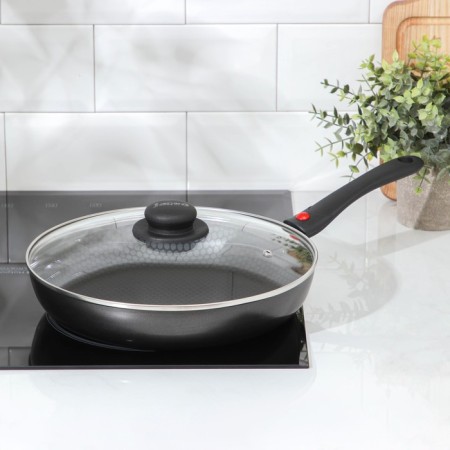 COOLE FOREVER, D = 28 cm, removable handle, glass cover, anti-stick coating, dark gray color-6