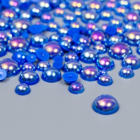 Decor for creativity Plastic "Half of beads. Blue mother of pearl" d = 3-10 mm, set 10 grams-1