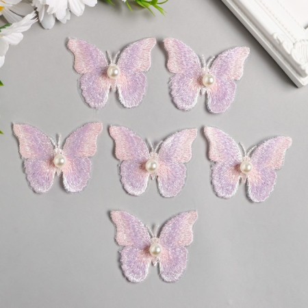 Decor for creativity Textile Embroidery "Butterfly Pink-Siren" double wings 5x6.3 cm-1
