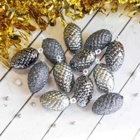 Jewelry decoration "cones" (set 12 pcs) 4x2.5 cm, silver