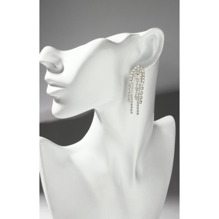 Hanging earrings with rhinestones "Waterfall" bunch, white color in silver-2