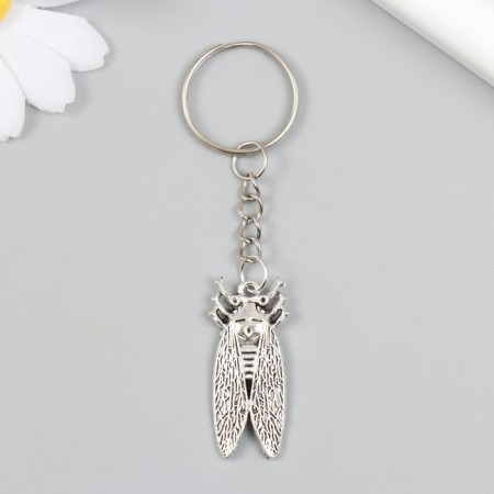 Metal keychain "Cicada" silver 1.5x3.6 cm