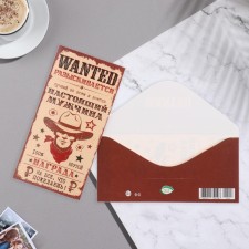 Конверт для денег "Настоящий мужчина!" глиттер, ковбой, 20,7х23 см