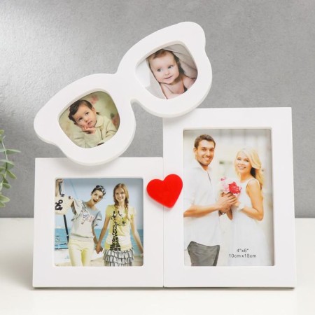 Photo frame plastic in 4 photos 6x6, 9x9, 10x15 cm "White Glasses" 28x27 cm