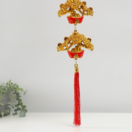Plastic suspension, textile "Four bonsai - for happiness" 15x100 cm-3