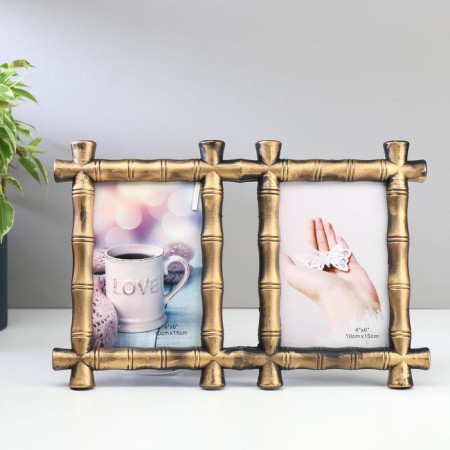 Photo frame plastic in 2 photos 10x15 cm "Bamboo" gold 20.5x31x2 cm