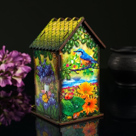 Tea house "House with a basket of flowers", 9.8 × 9.8 × 17.4 cm-1