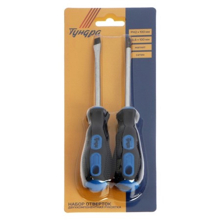 A set of screwdrivers of tundra, satin, magnet, two -component handles, PH2/SL6 x 100 mm, 2 pcs.-3