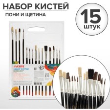A set of brushes of ponies and bristles Devente 15 pieces (round No.: 1, 2, 3, 4, 5; flat No. 1/2, 1/4, 4, 8)