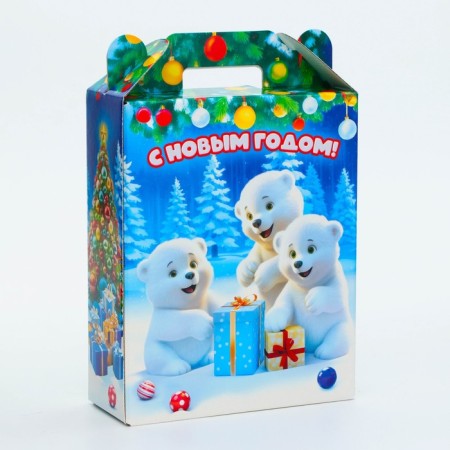 New Year. Gift box New Year's gift "Cute Bears" with animation 16.8 x 6.8 x 20, 9 cm.-1