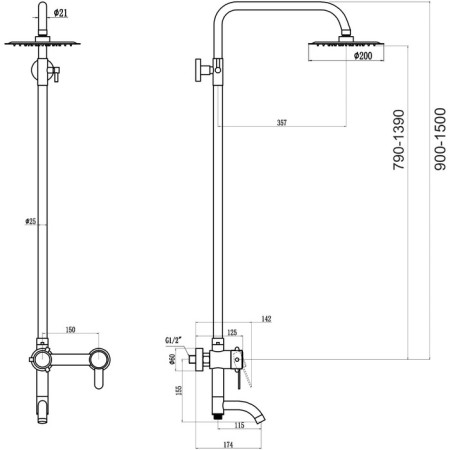 The shower system FMARK FS8345, tropical shower, shower set, mixer, pour 115 mm, satin 98476-1