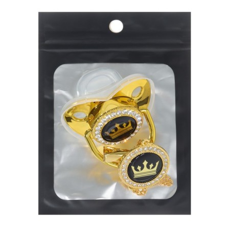 Set: Nipple - Orthodontic dummy with the holder "Crown", with a cap, from 6 months, gold, rhinestones-7
