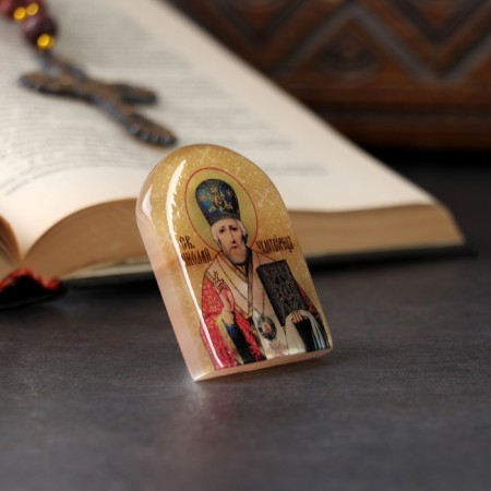 Icon "Nikolai Wonderworker", Selenite-1
