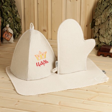 Set for the bath "Tsar" hat, rug, mitten