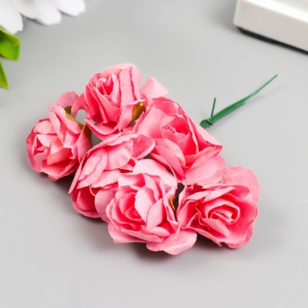 Flowers for decorating "tea roses" 1 bouquet = 6 colors 9.5 cm bright pink-2