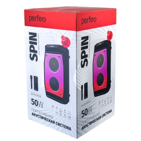 Portable karaoke system Perfeo Spin, 50 W, AUX, USB, SD, BT, 4000 mAh, black-2