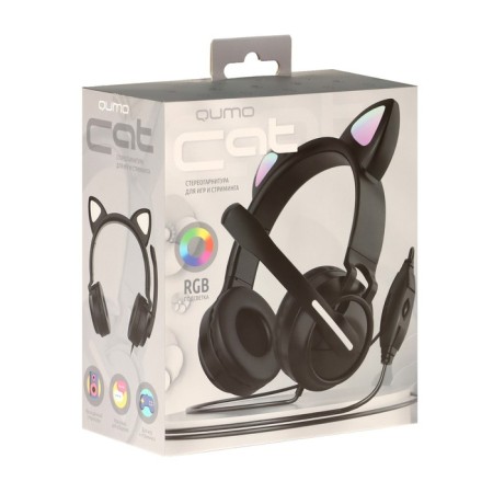 Headphones Quumo Game Cat Black, Game, microphone, USB+3.5 mm, 2m, black-11
