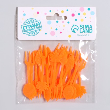 Autumn leaves skewers, set 24 pcs, color orange-2