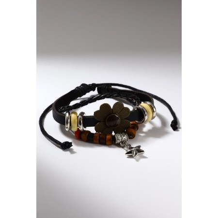Bracelet Leather "Flower with an asterisk" hippie, color brown-black, 6 cm-2