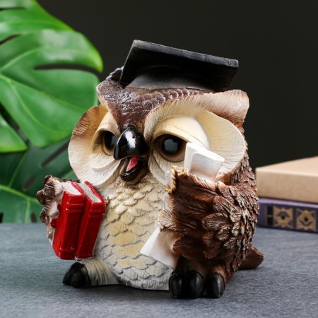 Figure "Owl scientist" brown, 18x17x19cm-1