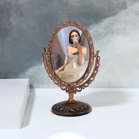 The mirror is desktop, bilateral, with an increase, mirror surface 8.5 × 12.1 cm, bronze color-2