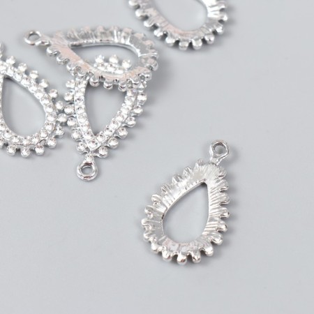Decor for creativity metal, rhinestones "drop" silver 1.6x2.7 cm-1