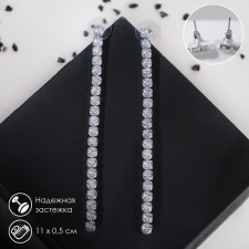 Hanging earrings with the rhinestones “path” minimal, white color in silver, 11 cm