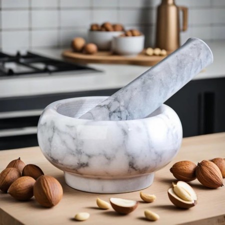 A mortar with a pestle is average, 130 ml, 5.5 cm, white marble-4